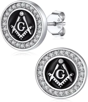 Silvora 925 Sterling Silver Zirconia Earrings Studs, Thors Hammer/Compass/Skull/Celtic Knot/Valkbut/Wolf Head Ear Studs Engraved with Rune Symbol Dainty Earrings for Men Women,Come with Box