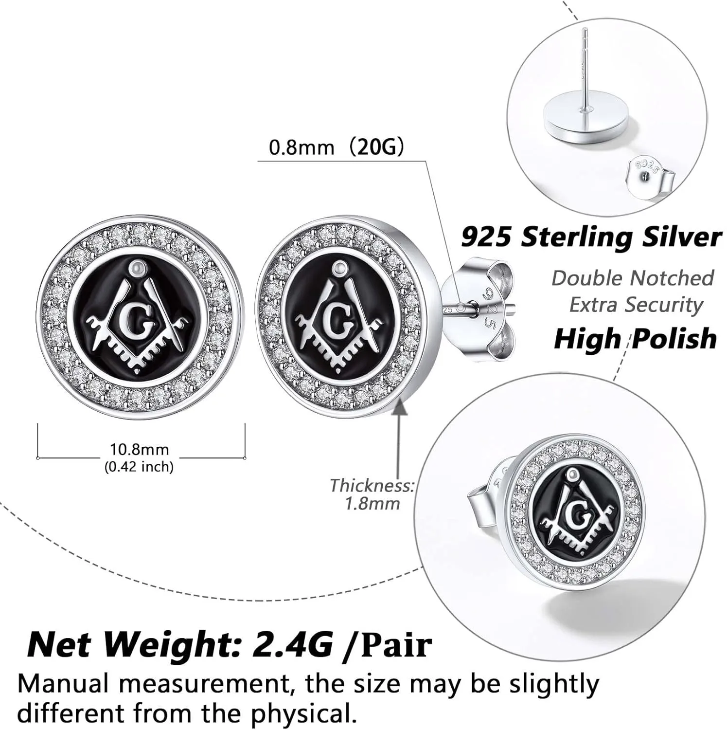 Silvora 925 Sterling Silver Zirconia Earrings Studs, Thors Hammer/Compass/Skull/Celtic Knot/Valkbut/Wolf Head Ear Studs Engraved with Rune Symbol Dainty Earrings for Men Women,Come with Box