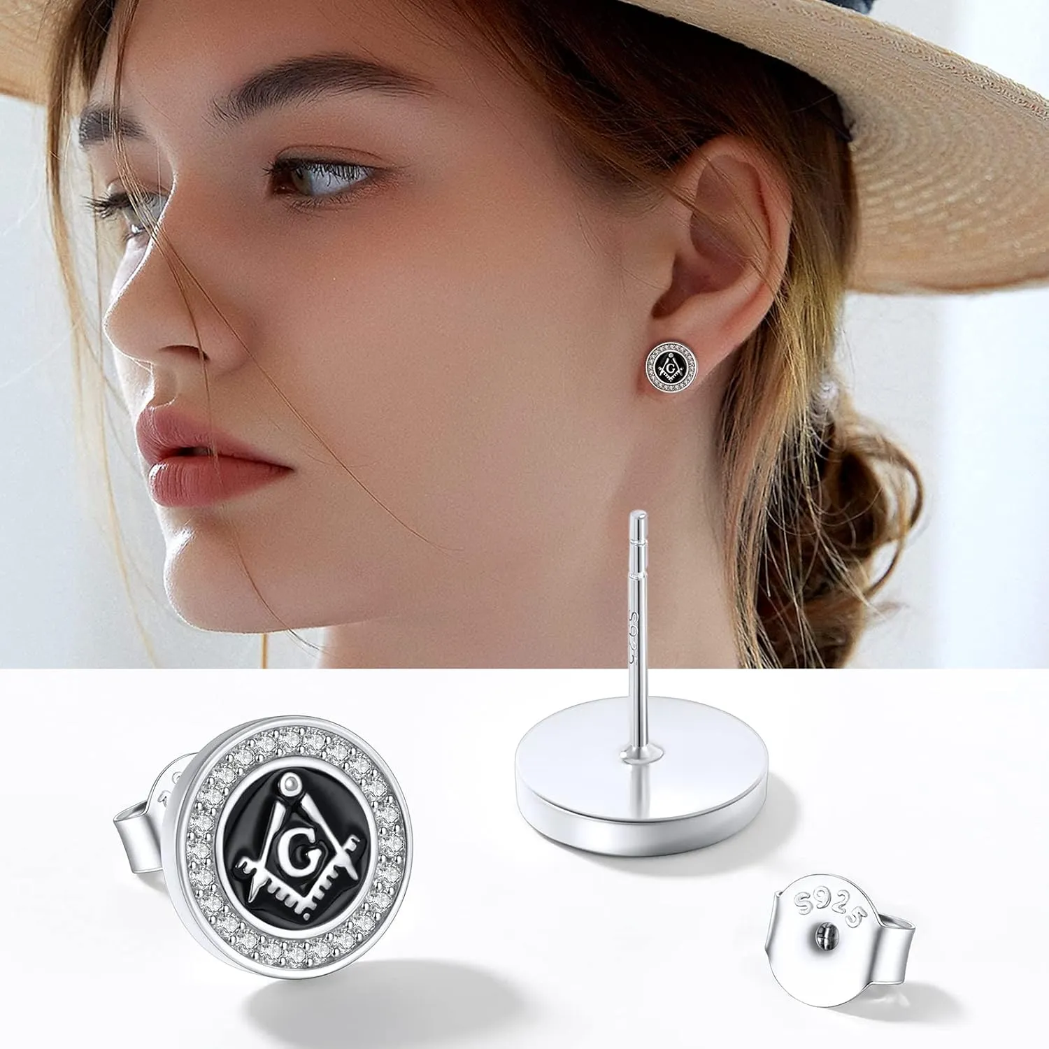 Silvora 925 Sterling Silver Zirconia Earrings Studs, Thors Hammer/Compass/Skull/Celtic Knot/Valkbut/Wolf Head Ear Studs Engraved with Rune Symbol Dainty Earrings for Men Women,Come with Box