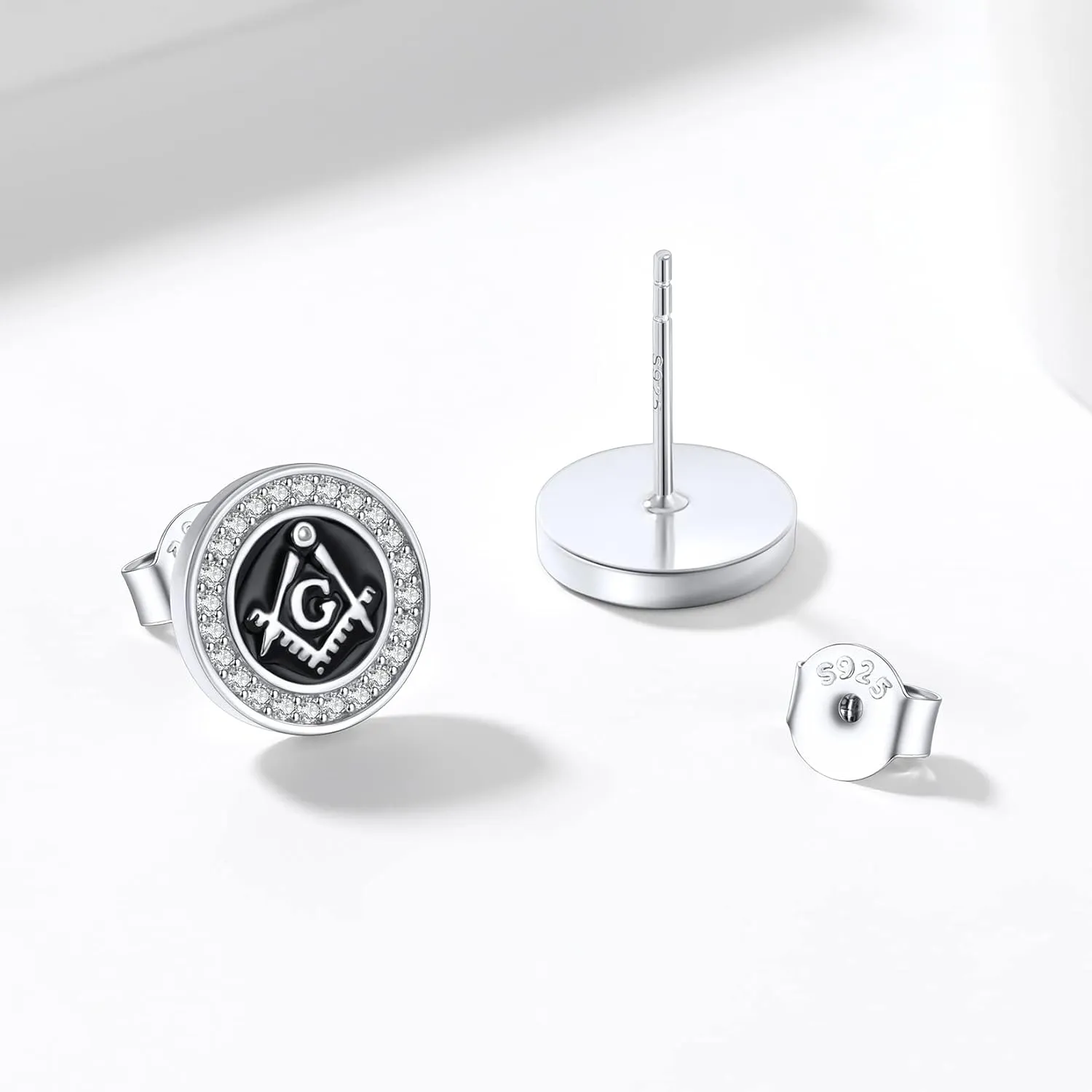 Silvora 925 Sterling Silver Zirconia Earrings Studs, Thors Hammer/Compass/Skull/Celtic Knot/Valkbut/Wolf Head Ear Studs Engraved with Rune Symbol Dainty Earrings for Men Women,Come with Box