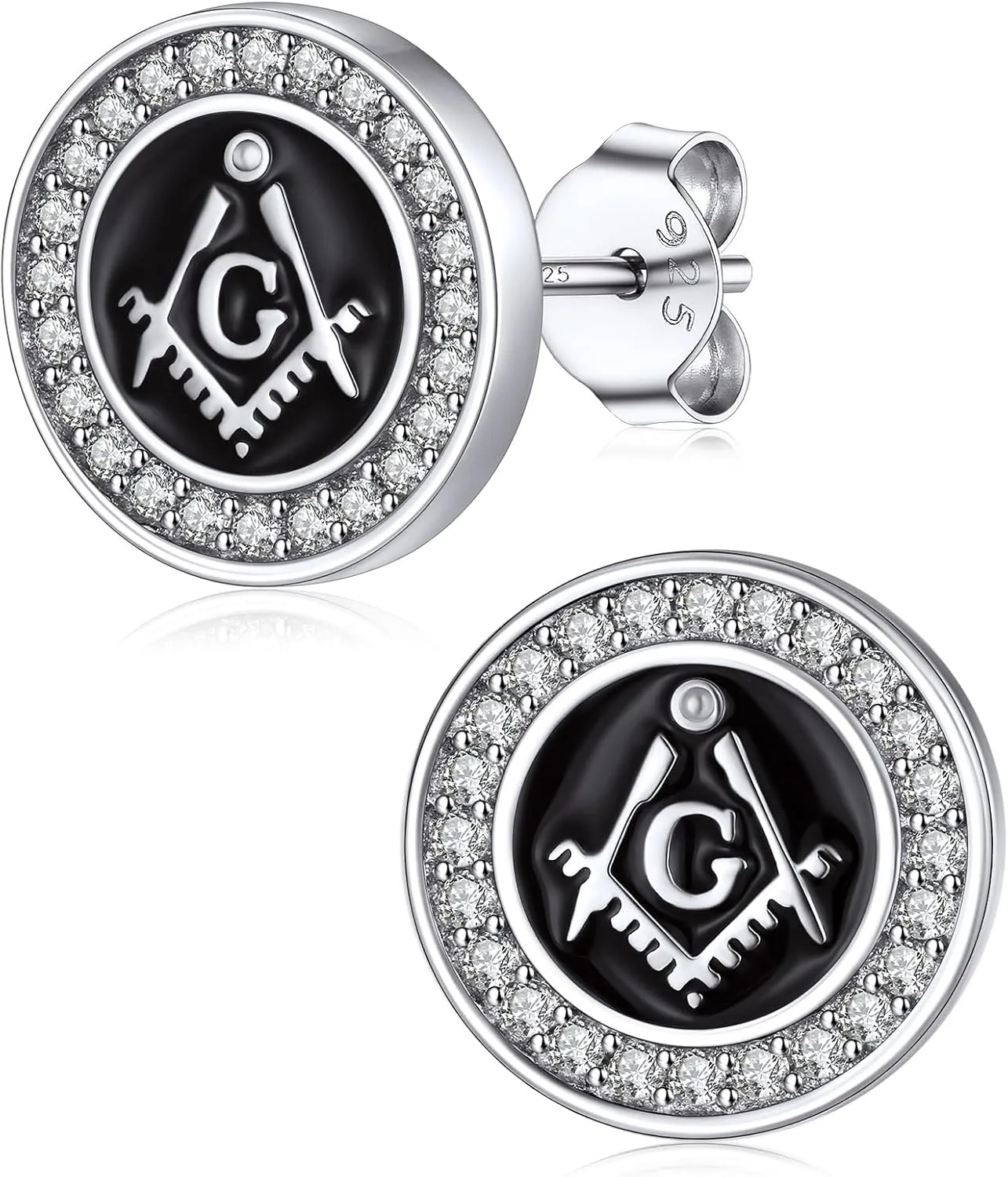Silvora 925 Sterling Silver Zirconia Earrings Studs, Thors Hammer/Compass/Skull/Celtic Knot/Valkbut/Wolf Head Ear Studs Engraved with Rune Symbol Dainty Earrings for Men Women,Come with Box