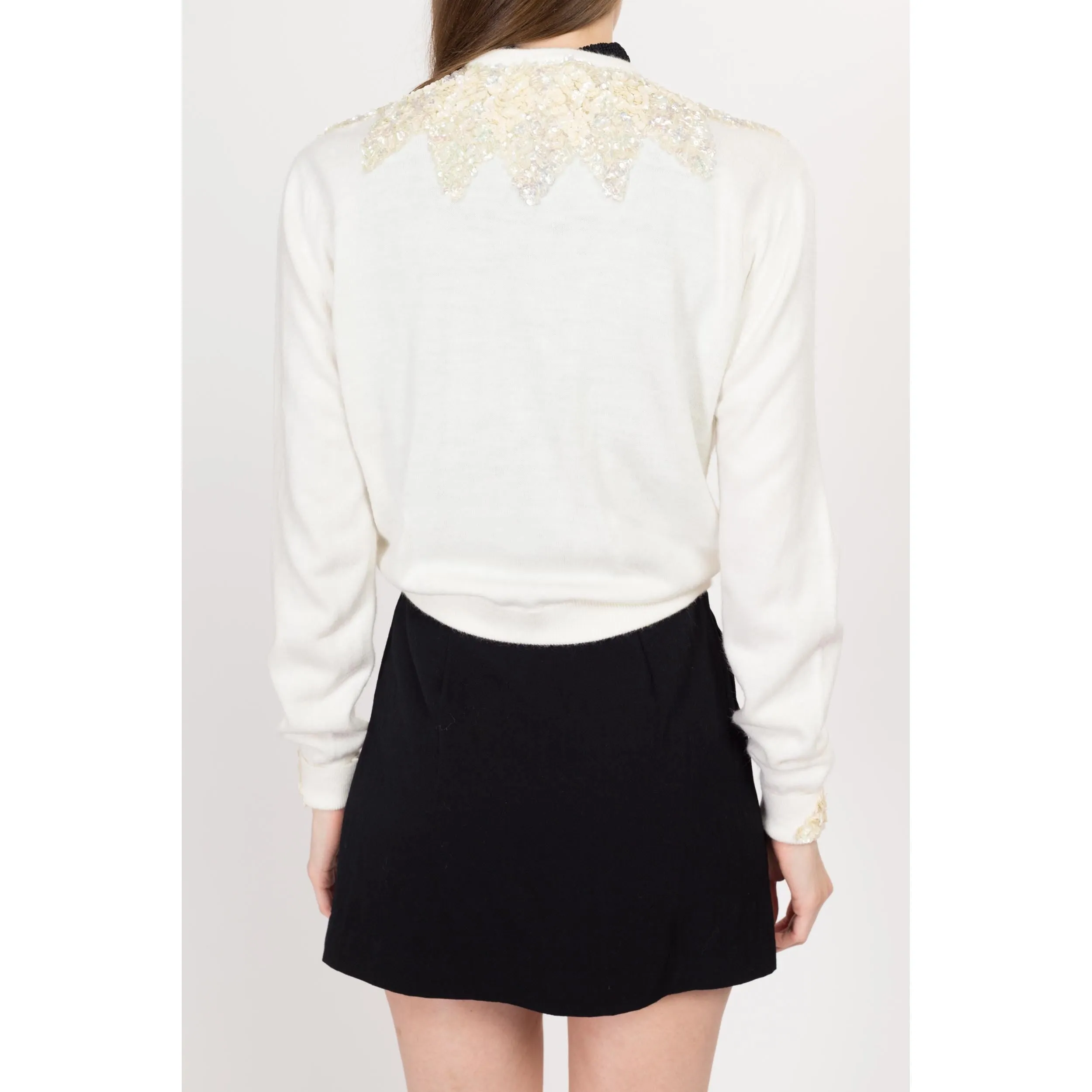 Small 50s-60s White Sequin Cardigan