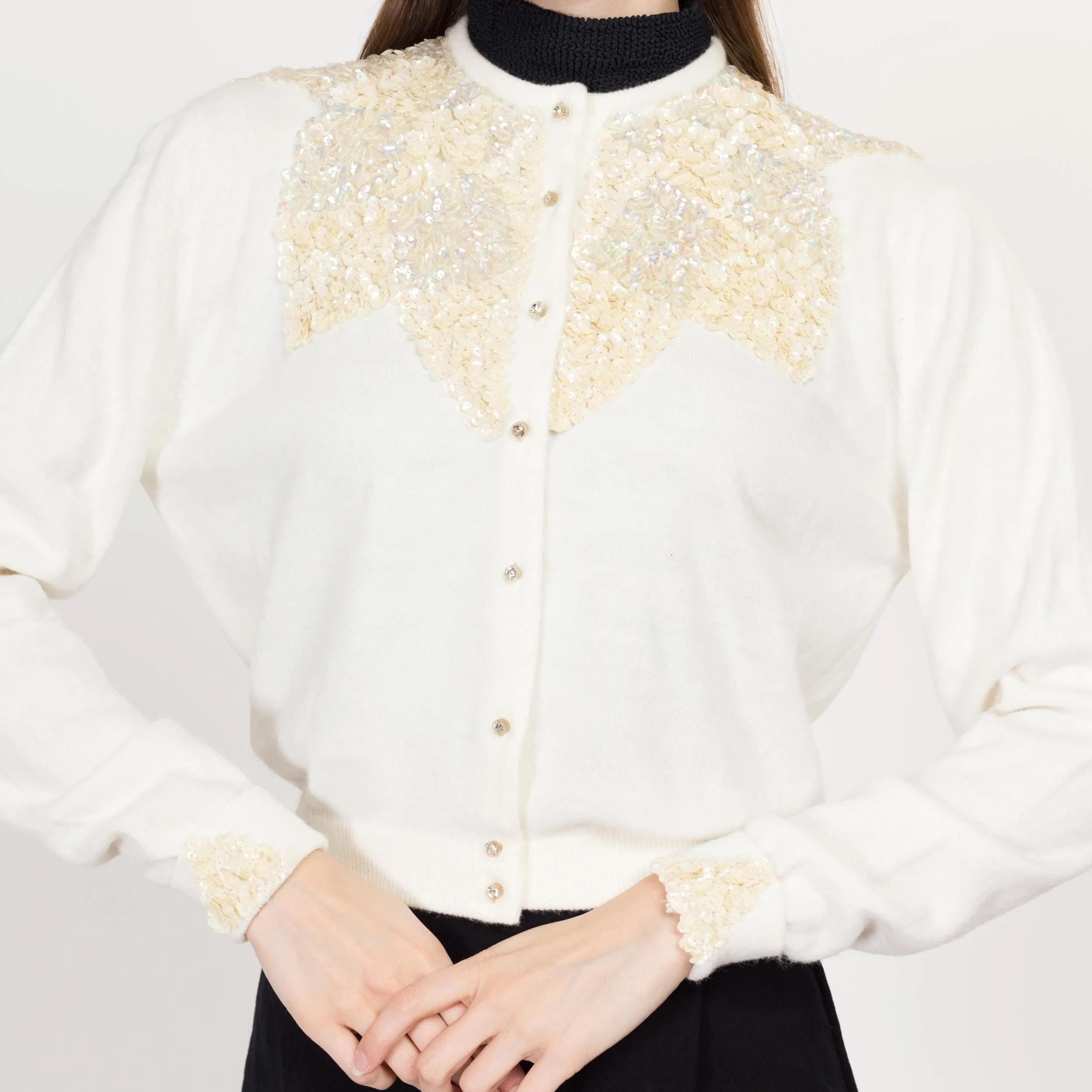 Small 50s-60s White Sequin Cardigan