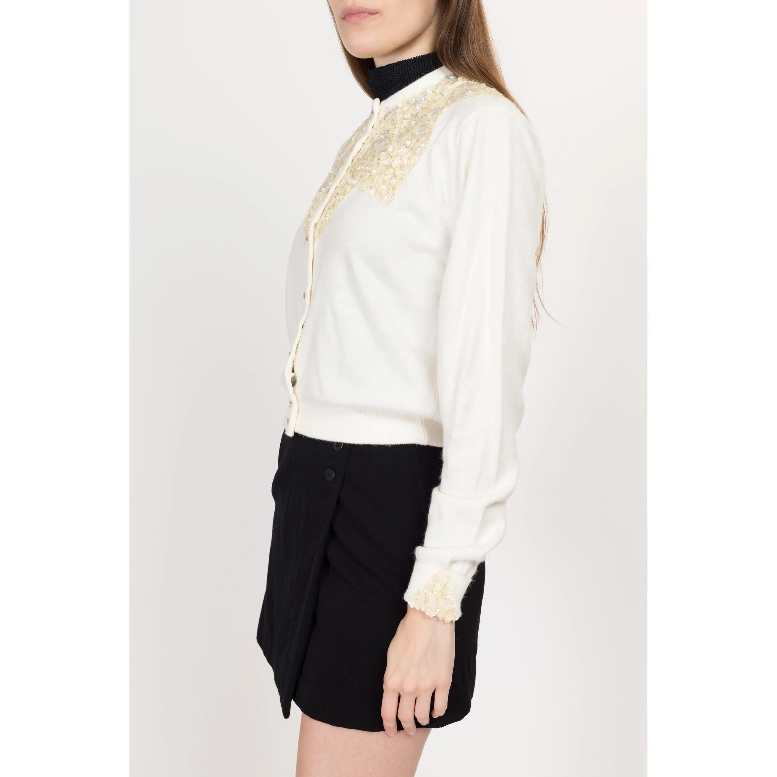 Small 50s-60s White Sequin Cardigan