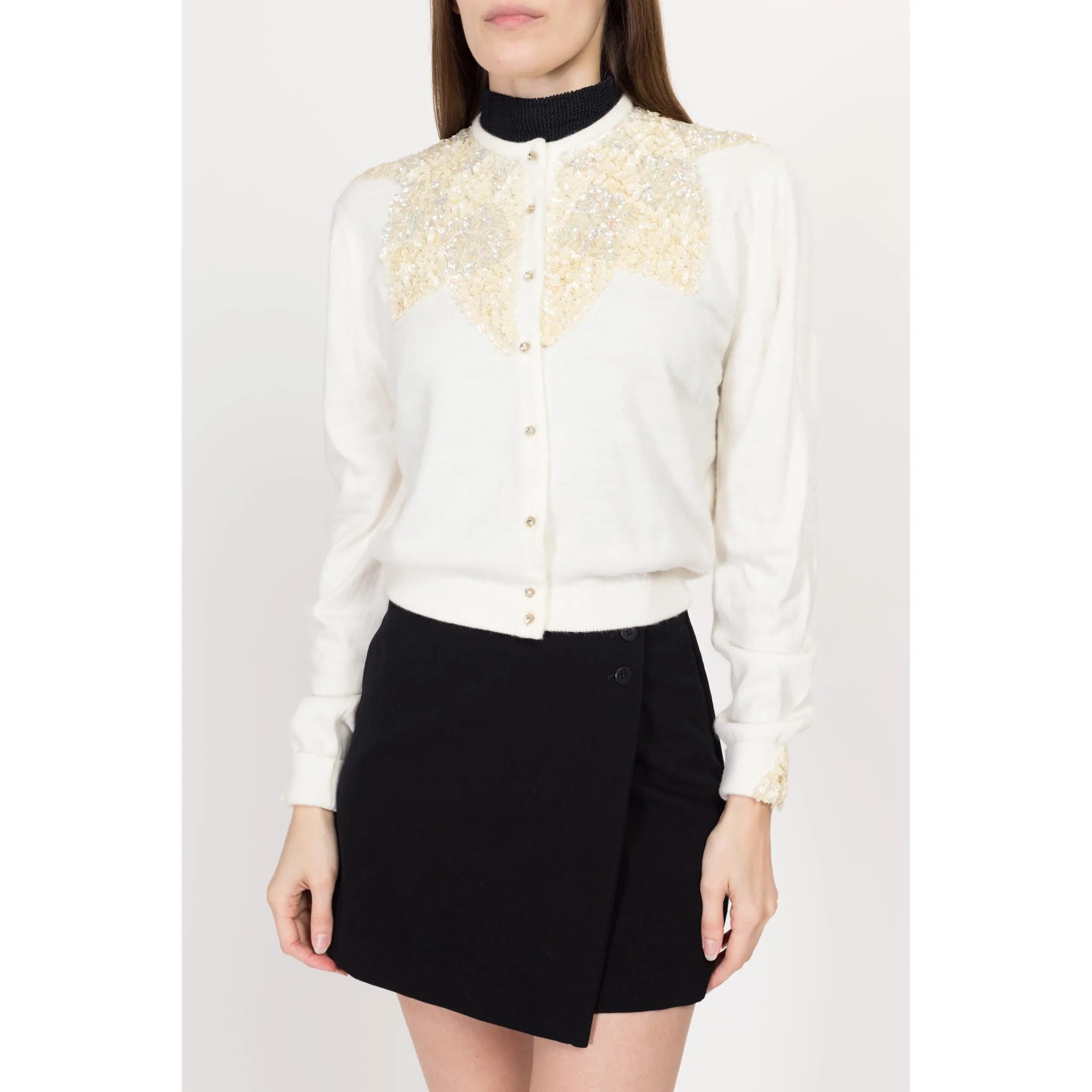 Small 50s-60s White Sequin Cardigan