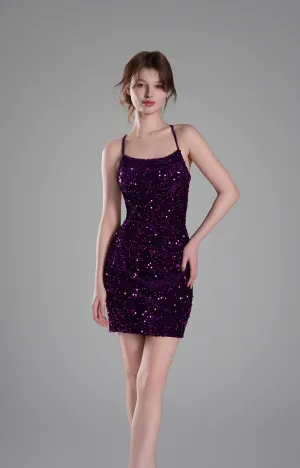 Spaghetti Straps Sequin Wrap Hip Lace-up Mini Dress