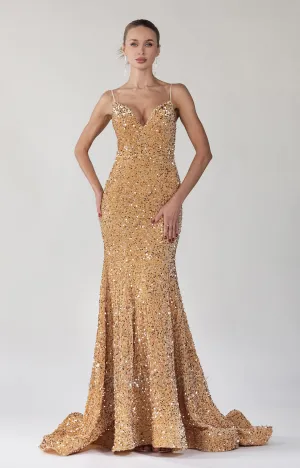Sparkly Sequin Mermaid Sweetheart Wavy Train Dress