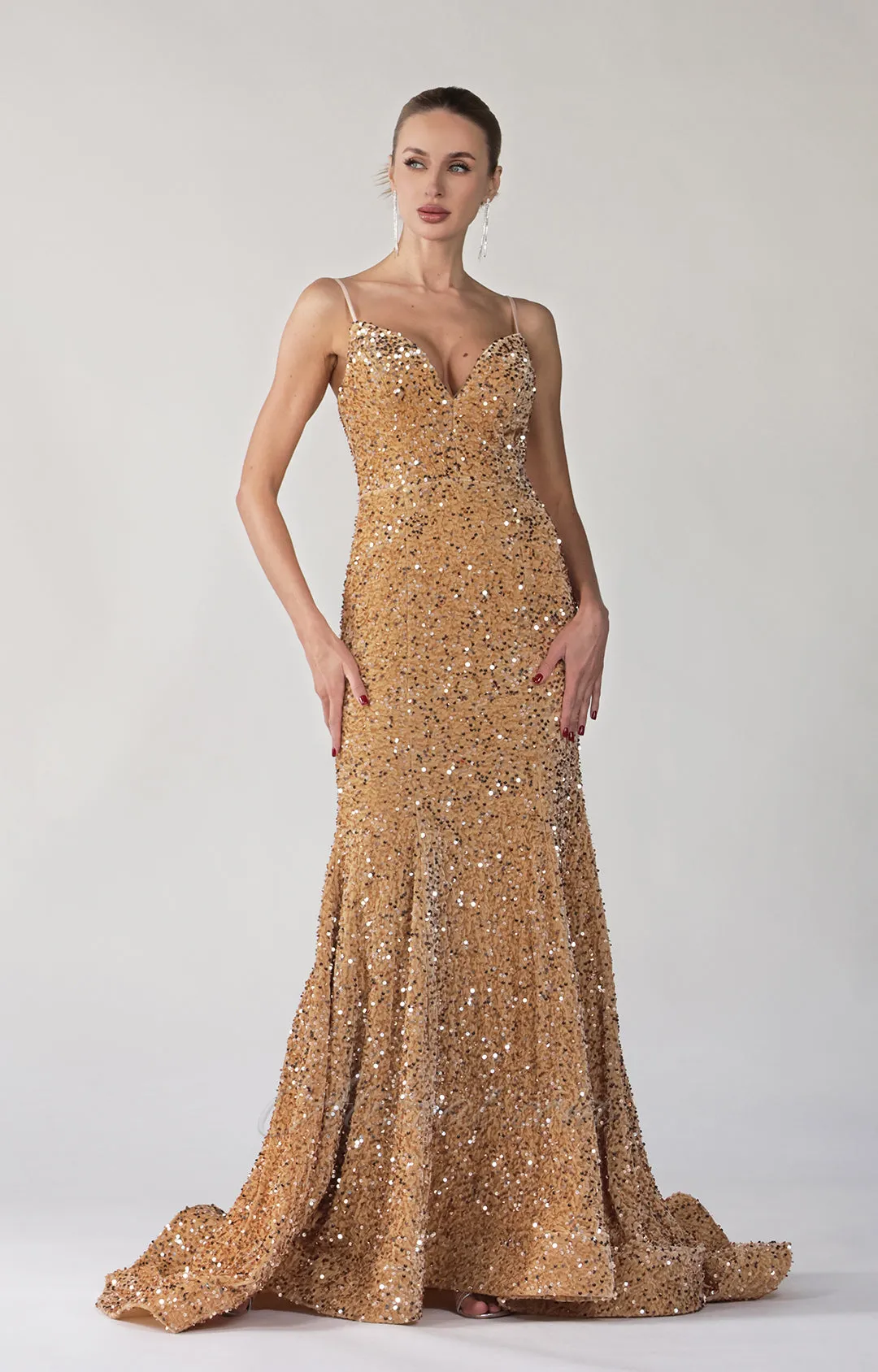 Sparkly Sequin Mermaid Sweetheart Wavy Train Dress
