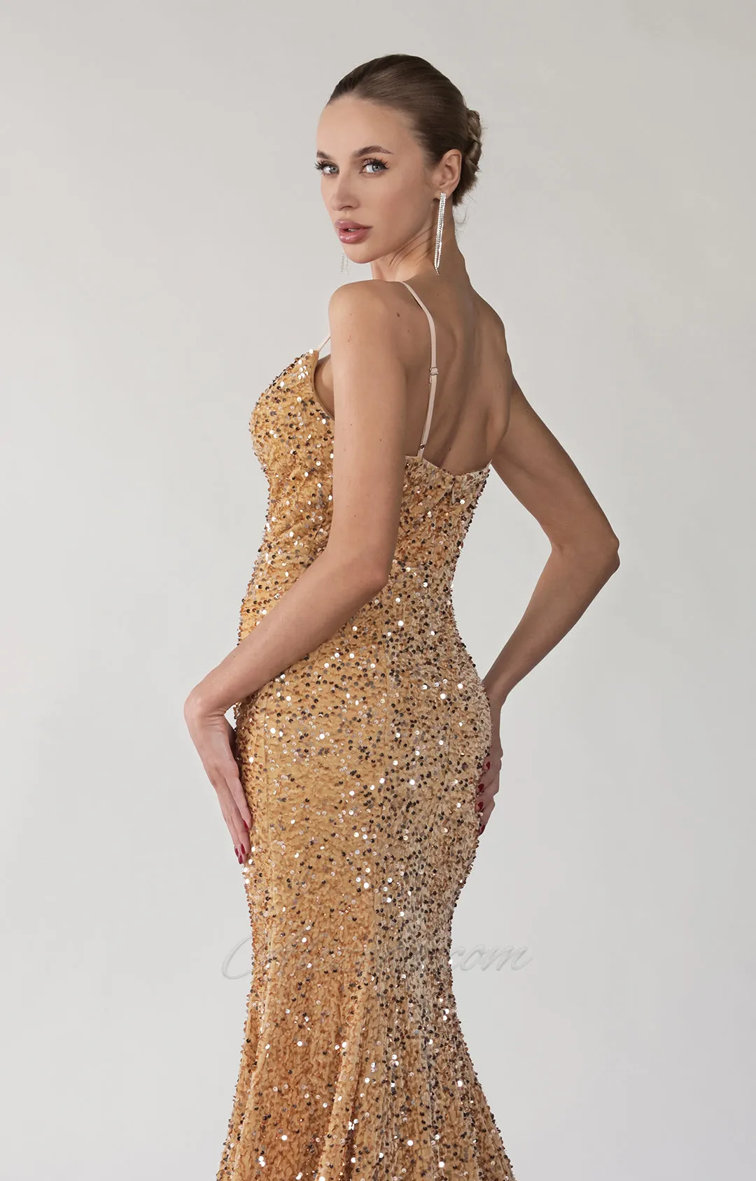 Sparkly Sequin Mermaid Sweetheart Wavy Train Dress