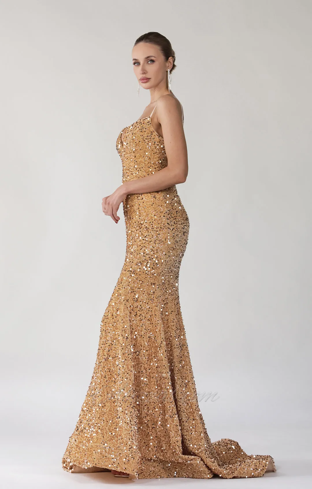 Sparkly Sequin Mermaid Sweetheart Wavy Train Dress