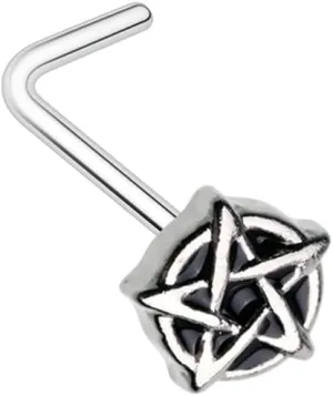 Steel Black Gothic Pentagram L-Shape Nose Ring