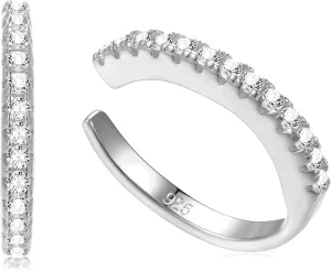 Sterling Silver 12mm CZ Pave Small Hoop Huggie Earrings Ear Cuffs