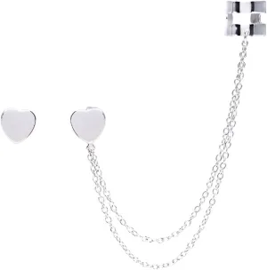 Sterling Silver Heart Single Stud and Ear Cuff Earrings
