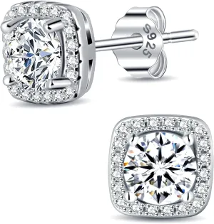 Sterling Silver Moissanite Stud Earring: White Gold 925 Silver D Color VVS1 Simulated Diamond Small Tiny Hypoallergenic Pierced Sensitive Ear Valentine's Day Birthday Jewelry Set Gift for Women