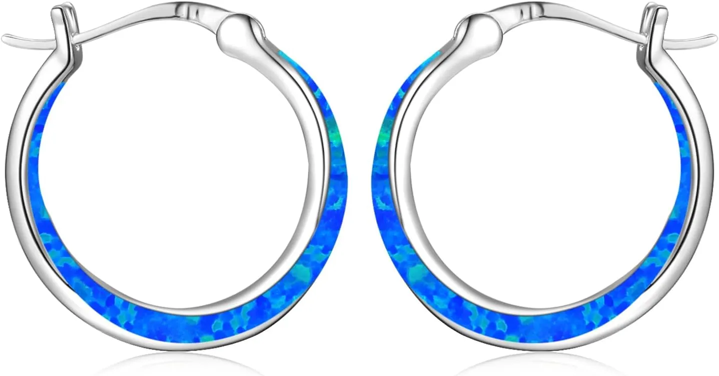 Sterling Silver Opal Huggie Hoop Earrings with Cubic Zirconia - Women's Jewelry Gifts