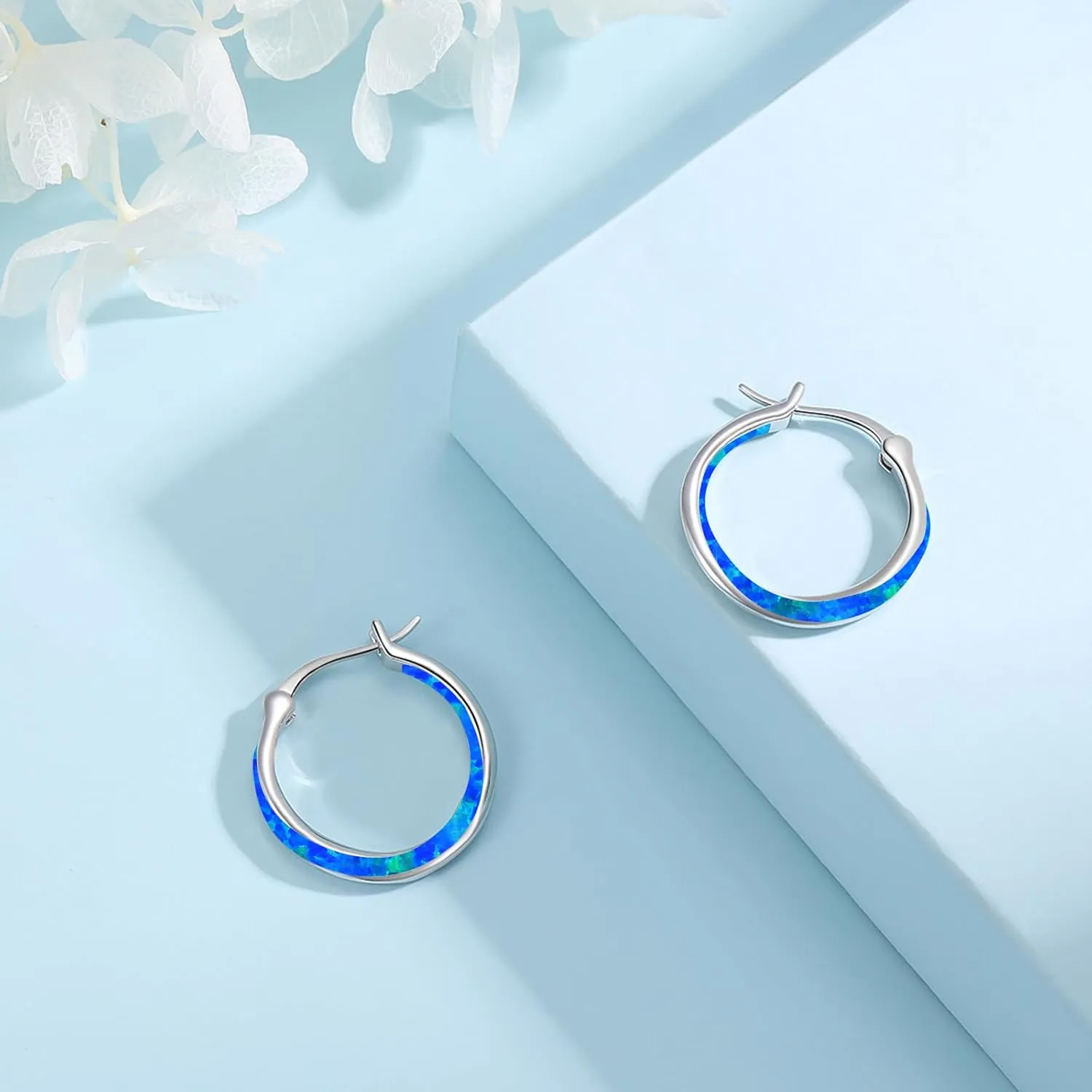 Sterling Silver Opal Huggie Hoop Earrings with Cubic Zirconia - Women's Jewelry Gifts