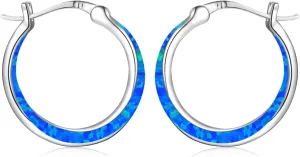 Sterling Silver Opal Huggie Hoop Earrings with Cubic Zirconia - Women's Jewelry Gifts