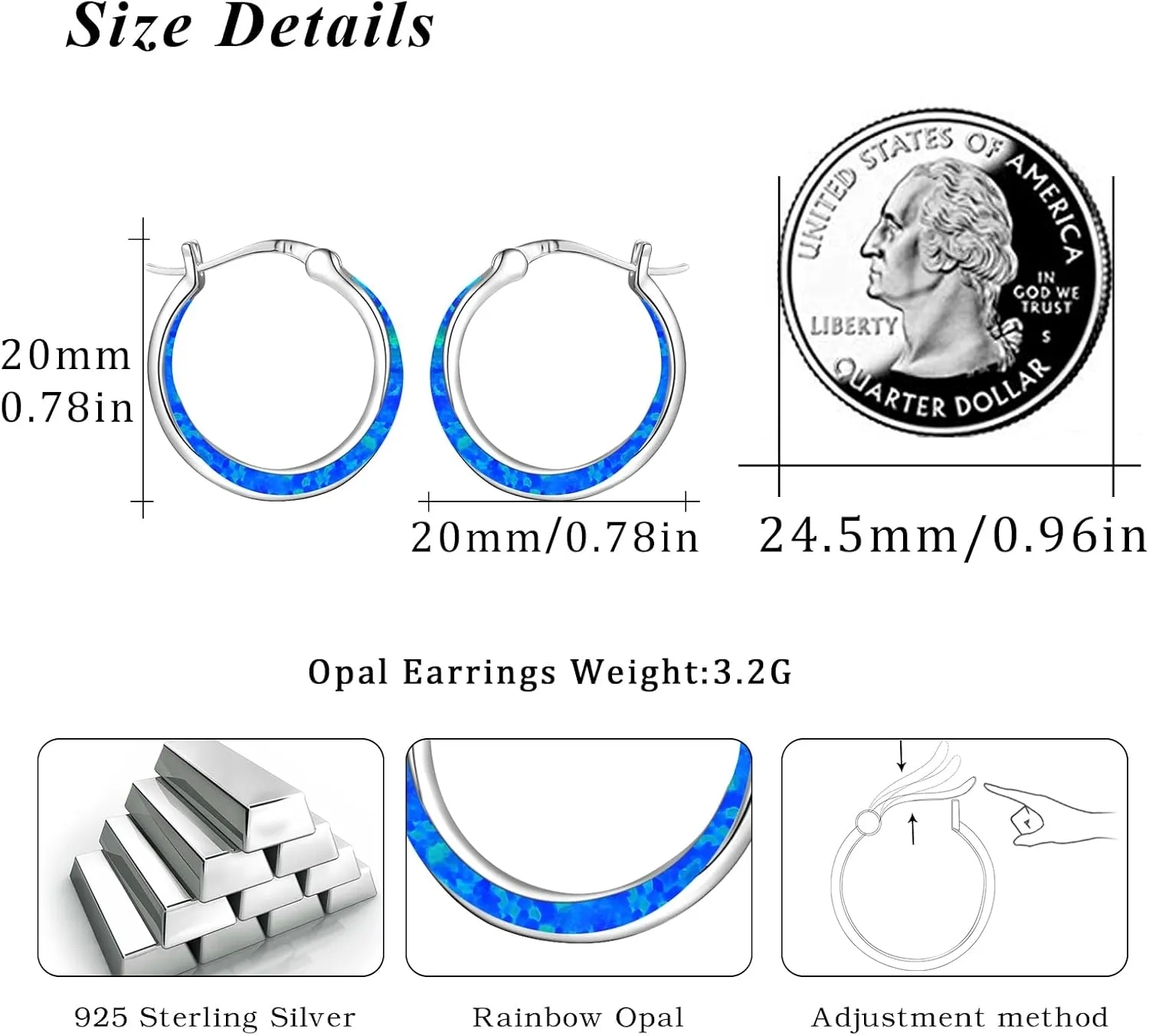 Sterling Silver Opal Huggie Hoop Earrings with Cubic Zirconia - Women's Jewelry Gifts