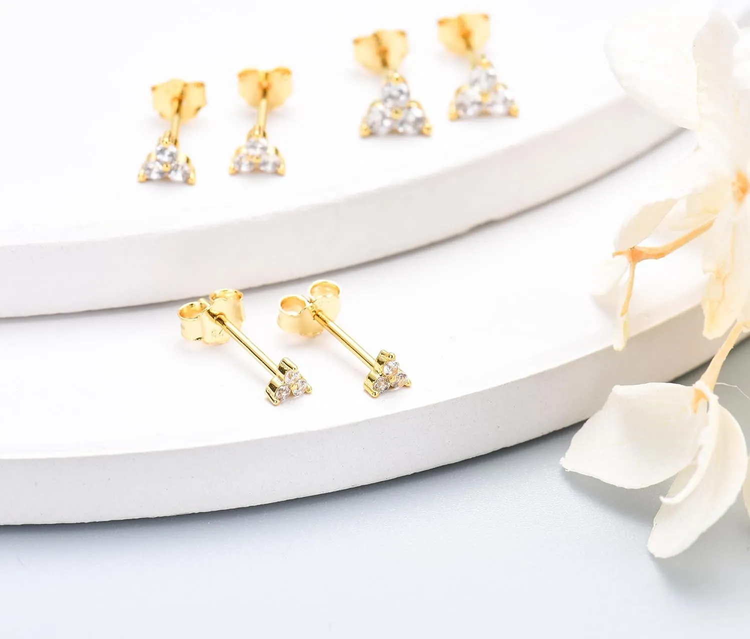 Sterling Silver Stud Earrings for Women Men, Flower Cubic Zirconia Stud Earrings Set | Small Cartilage CZ Hypoallergenic Tragus Piercing Earrings for Teens 3mm 4mm 5mm