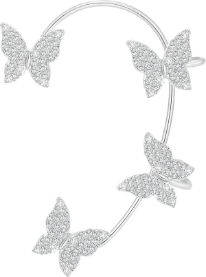 Stocking Stuffers Holiday Outfits for Women 2024 Silver Butterfly Tassel Ear Cuffs Butterfly Climber Wrap Earrings No Piercing Zircon Butterfly Ear Clip Jewelry Gift