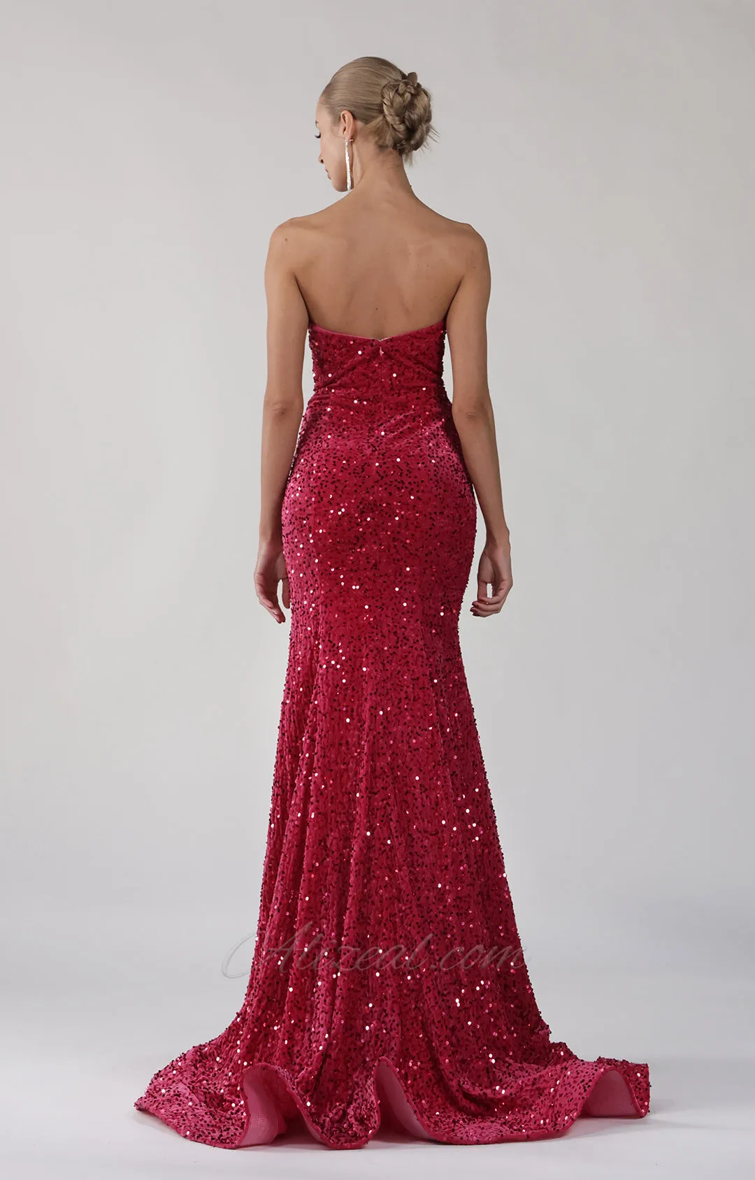 Strapless V-Neck Sequins Sweep Train Mermaid Maxi Dress