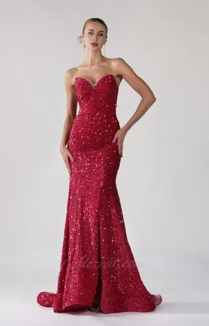 Strapless V-Neck Sequins Sweep Train Mermaid Maxi Dress