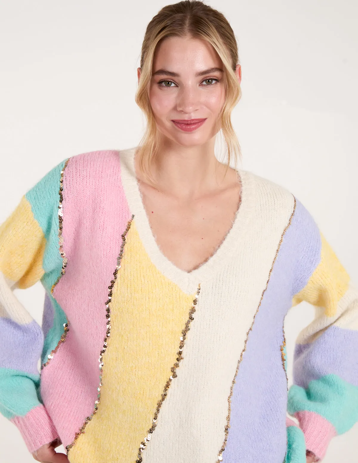 Stripe Sequin Detailed Jumper