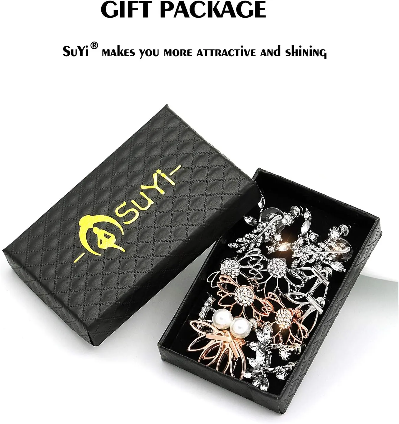 Suyi Fashion Hollow Lotus Flower Earrings Crystal Simple Chic Stud Earrings Set