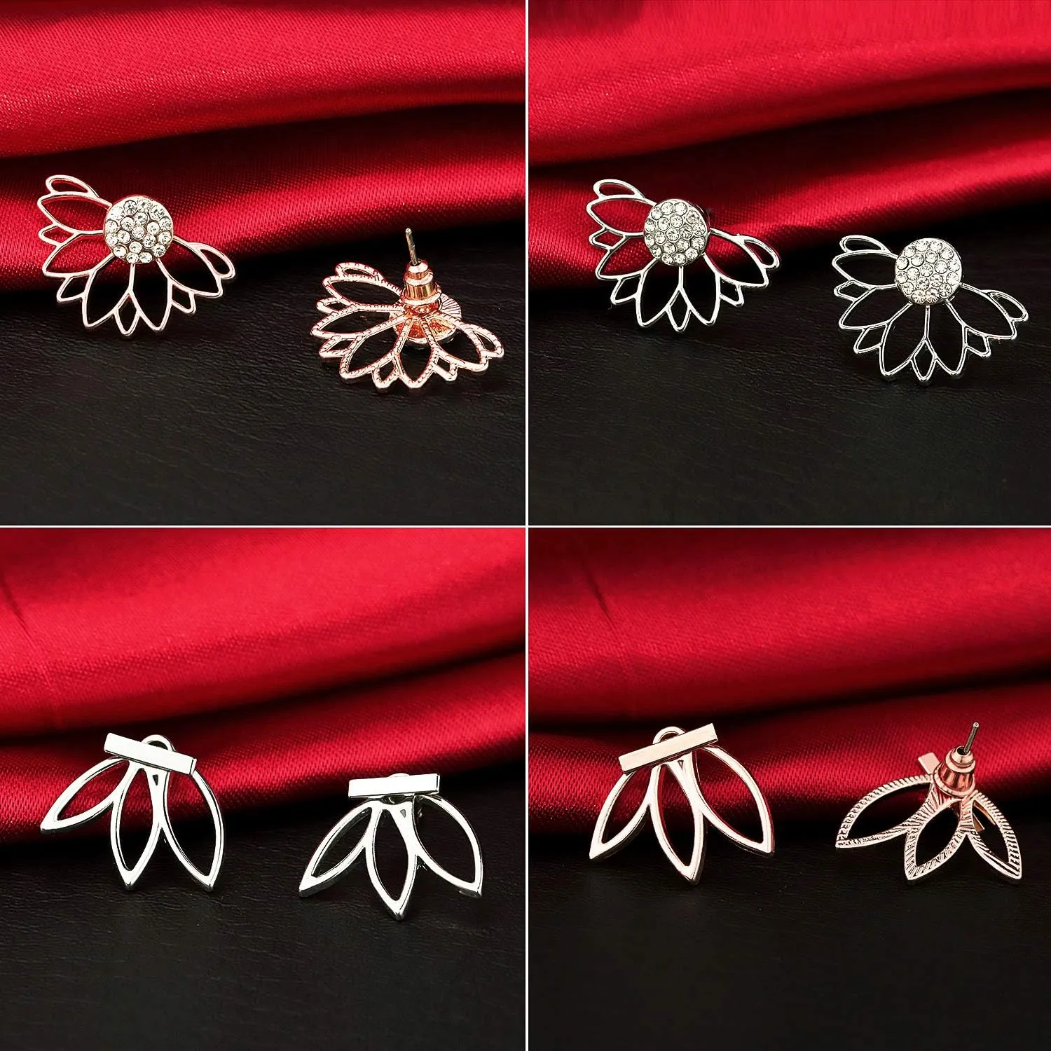 Suyi Fashion Hollow Lotus Flower Earrings Crystal Simple Chic Stud Earrings Set