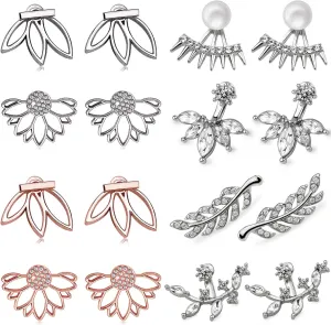 Suyi Fashion Hollow Lotus Flower Earrings Crystal Simple Chic Stud Earrings Set