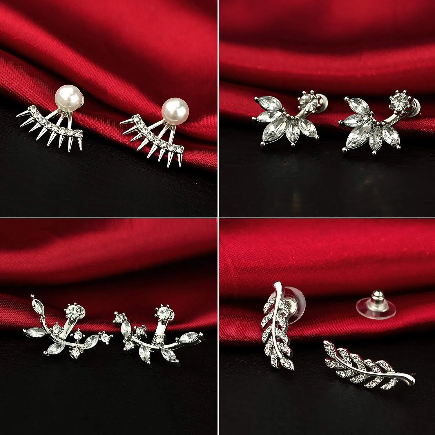 Suyi Fashion Hollow Lotus Flower Earrings Crystal Simple Chic Stud Earrings Set