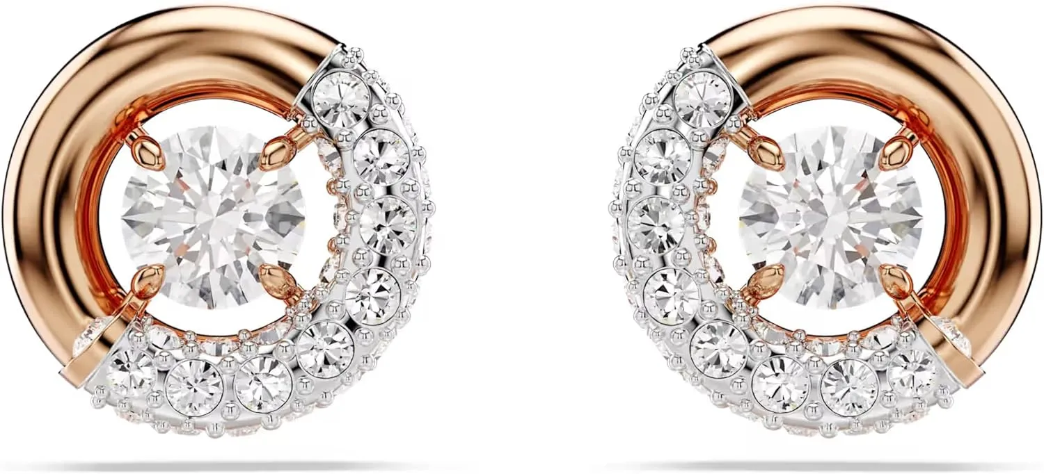 Swarovski Dextera Stud Earrings, Round Cut, Clear, Rose Gold-Tone Finished