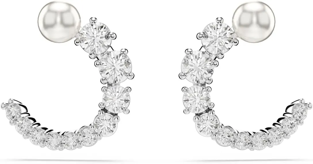 Swarovski Matrix Hoop Earrings, Crystal Pearl, Round Cut, Clear, Rhodium Finished