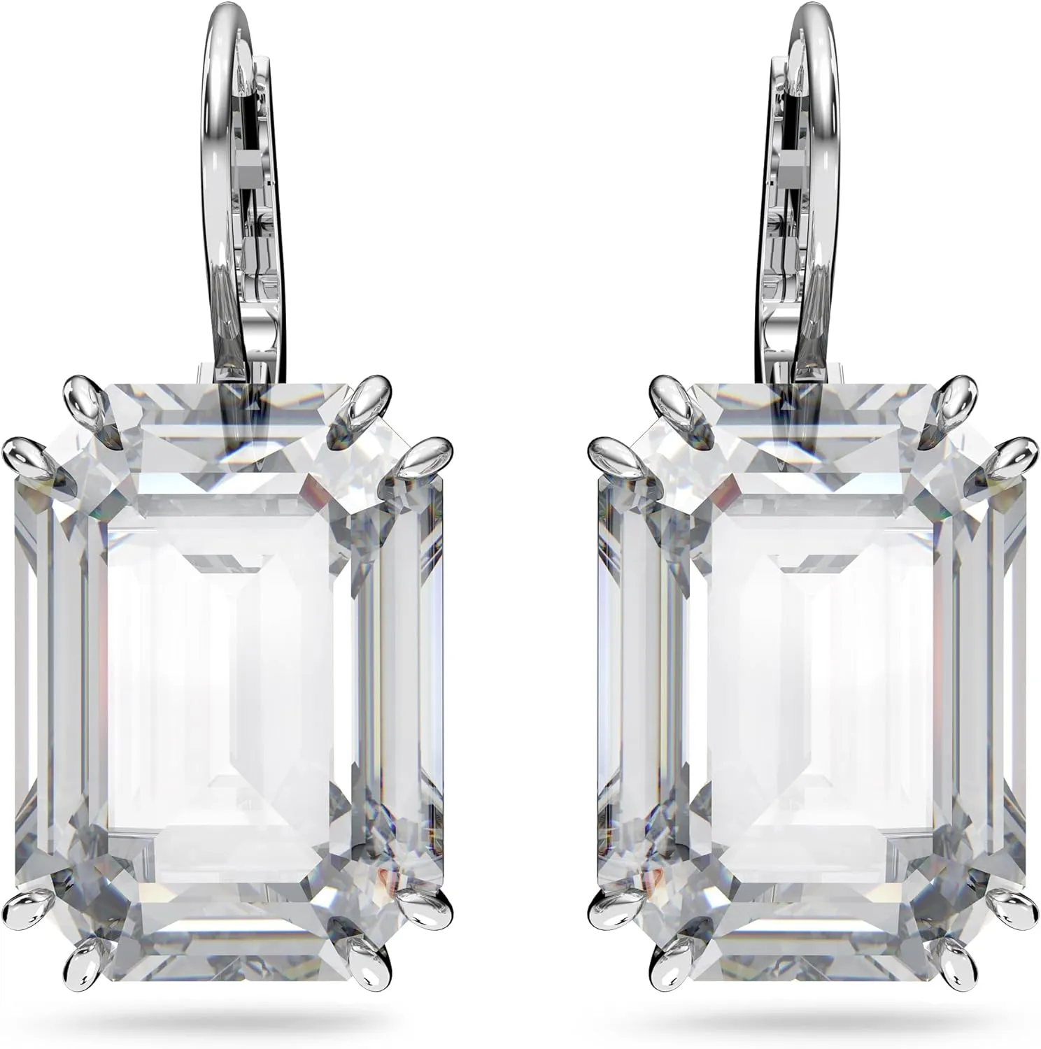 Swarovski Millenia Drop Earrings with Clear Oversized Octagon Cut Crystal in Rhodium Finish