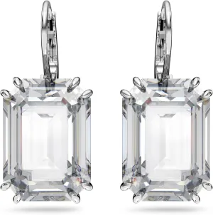 Swarovski Millenia Drop Earrings with Clear Oversized Octagon Cut Crystal in Rhodium Finish