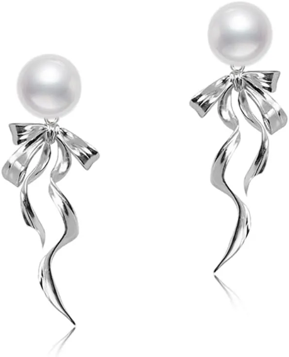 Sweet Style Bow imitation Pearl earrings for women Silver Plated temperament earrings for women M2954001