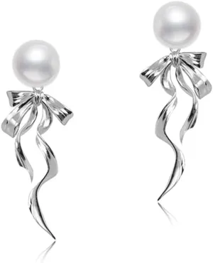 Sweet Style Bow imitation Pearl earrings for women Silver Plated temperament earrings for women M2954001