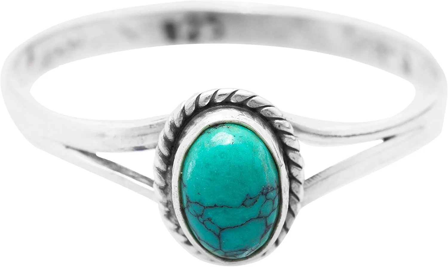 Synthetic Turquoise Vintage Delicate Ring- 925 Sterling Silver - Ethnic Boho Chic Hand Made Jewelry Us Size 5-10
