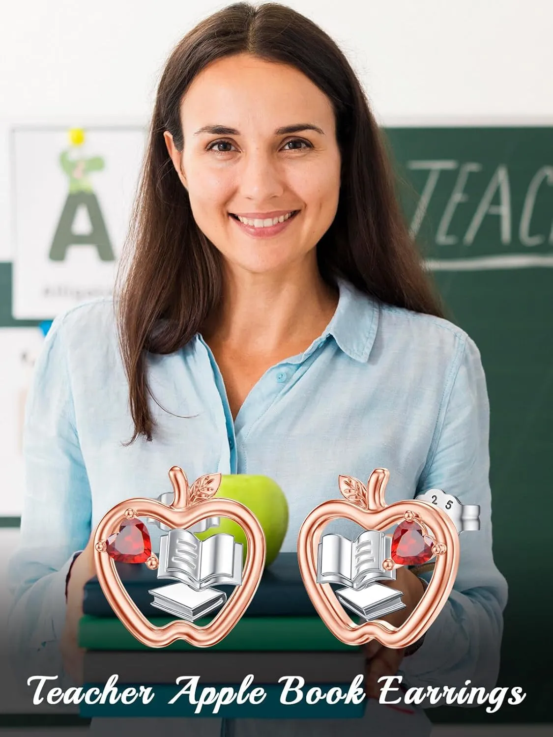 Teacher Appreciation Gifts 925 Sterling Silver Math/Music Note/Book/Stethoscope/Gymnastics Stud Earrings Teacher Apple Jewelry for Women