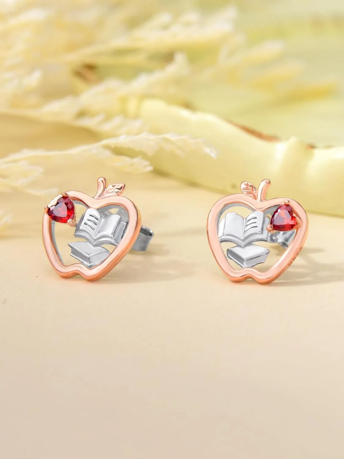 Teacher Appreciation Gifts 925 Sterling Silver Math/Music Note/Book/Stethoscope/Gymnastics Stud Earrings Teacher Apple Jewelry for Women