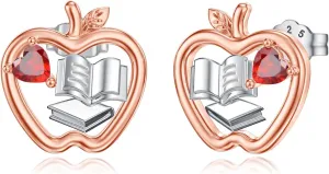 Teacher Appreciation Gifts 925 Sterling Silver Math/Music Note/Book/Stethoscope/Gymnastics Stud Earrings Teacher Apple Jewelry for Women