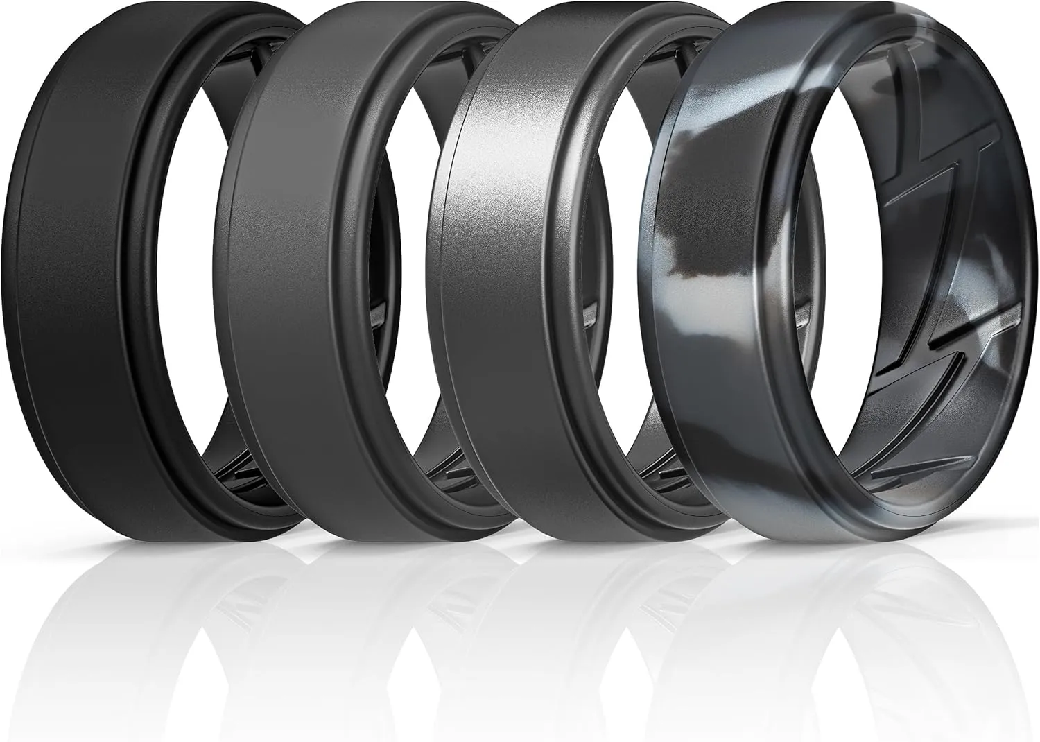 ThunderFit Silicone Wedding Rings for Men Breathable Airflow Inner Grooves, Step Edge Sleek Design Rubber Engagement Bands 8mm Wide 2mm Thick, Variety Multipack 4-7
