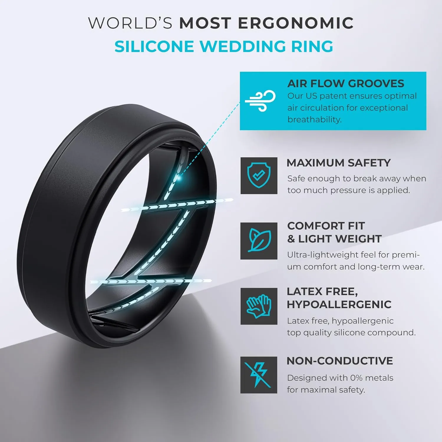ThunderFit Silicone Wedding Rings for Men Breathable Airflow Inner Grooves, Step Edge Sleek Design Rubber Engagement Bands 8mm Wide 2mm Thick, Variety Multipack 4-7