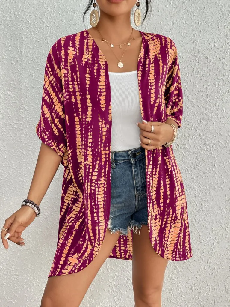 Tie Dye Short Sleeve Kimono Cardigan