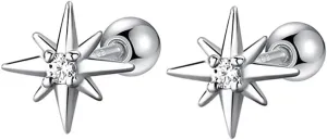 Tiny Star CZ Stud Earrings for Women 925 Sterling Silver Cute Crystal Screw Ball Back Cartilage Tragus Sleeper Mini Studs Earring Dainty Jewelry Gifts Hypoallergenic for Sensitive Ears 20G