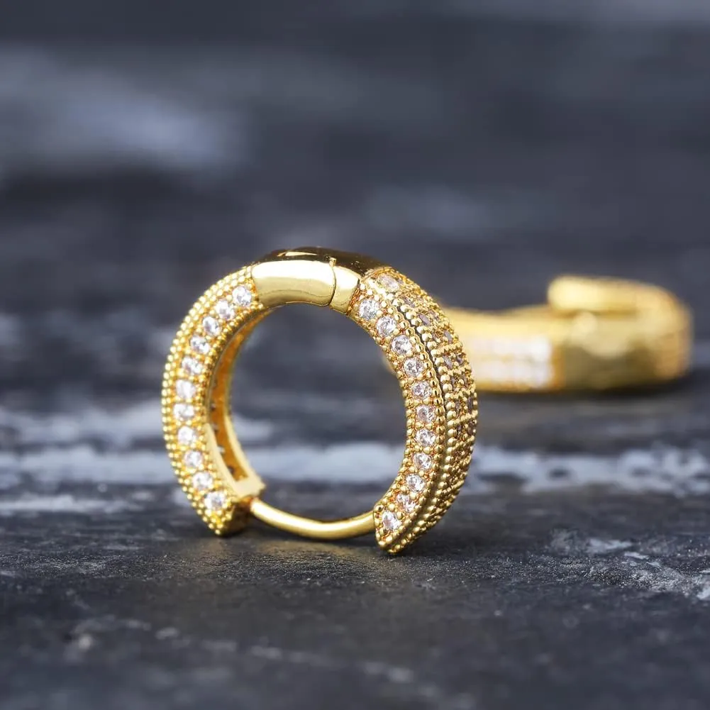 TOPGRILLZ Iced Out Hoop Earrings Cubic Zirconia Huggie Cartilage Cuff Hypoallergenic 14K Gold Plated Luxury Fashion Round Circle Earrings For Men Women