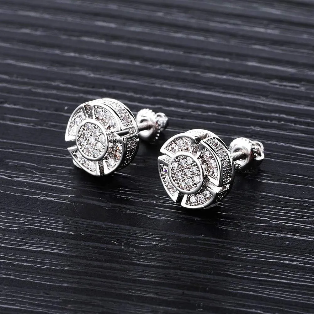 TOPGRILLZ Screw Back Earrings 14K Golden Plated 5A  Cubic Zirconia Cluster Round Screw On Stud Earrings For Men Women Aretes De Hombre