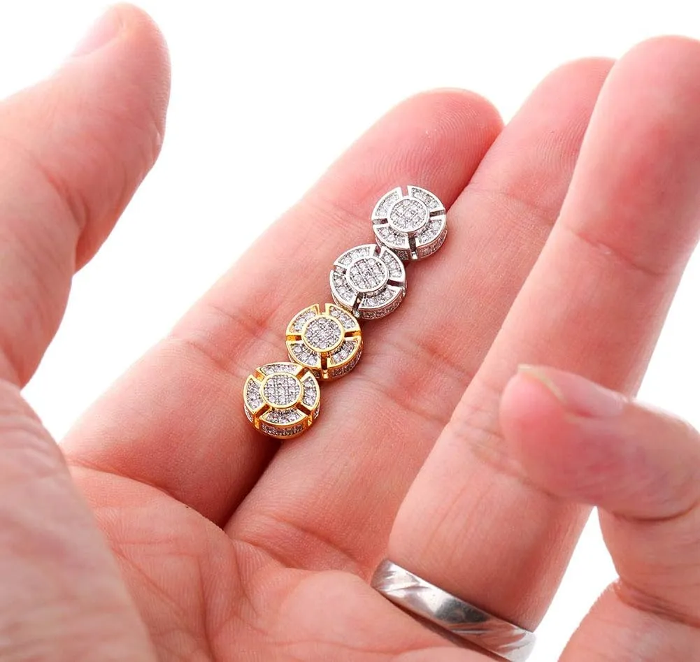 TOPGRILLZ Screw Back Earrings 14K Golden Plated 5A  Cubic Zirconia Cluster Round Screw On Stud Earrings For Men Women Aretes De Hombre