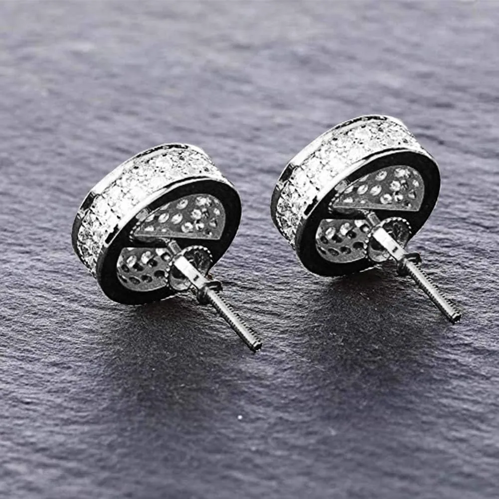 TOPGRILLZ Screw Back Earrings 14K Golden Plated 5A  Cubic Zirconia Cluster Round Screw On Stud Earrings For Men Women Aretes De Hombre