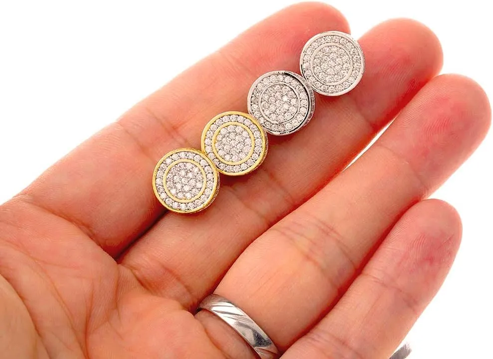 TOPGRILLZ Screw Back Earrings 14K Golden Plated 5A  Cubic Zirconia Cluster Round Screw On Stud Earrings For Men Women Aretes De Hombre